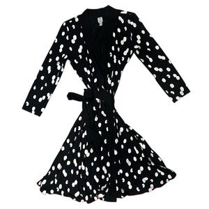 TRISTAN Midi Wrap Dress Black & White Polka with Pink Trim Midi